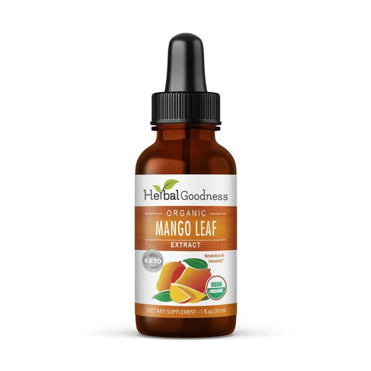 Mango Leaf Extract Liquid Organic - African Mango Black Mango - for Metabolism Gut Immunity General Wellness - Natural Supplements -1oz btl - Herbal Goodness (Pack of 1)