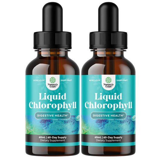 Mint Flavored Chlorophyll Liquid Drops - Vegan Liquid Chlorophyll Drops for Immune Support Gut Health Skin Care Detox Liver Support Energy and Bad Breath - High Potency Internal Deodorizer - 2 Pack