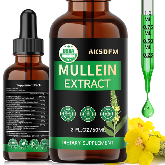 AKSDFM Mullein Drops for Lung Cleanse - Powerful Mullein for Detox Respiratory Support - Natural Supplement Non-GMO No Additives- Herbal Supplements - 2 Oz