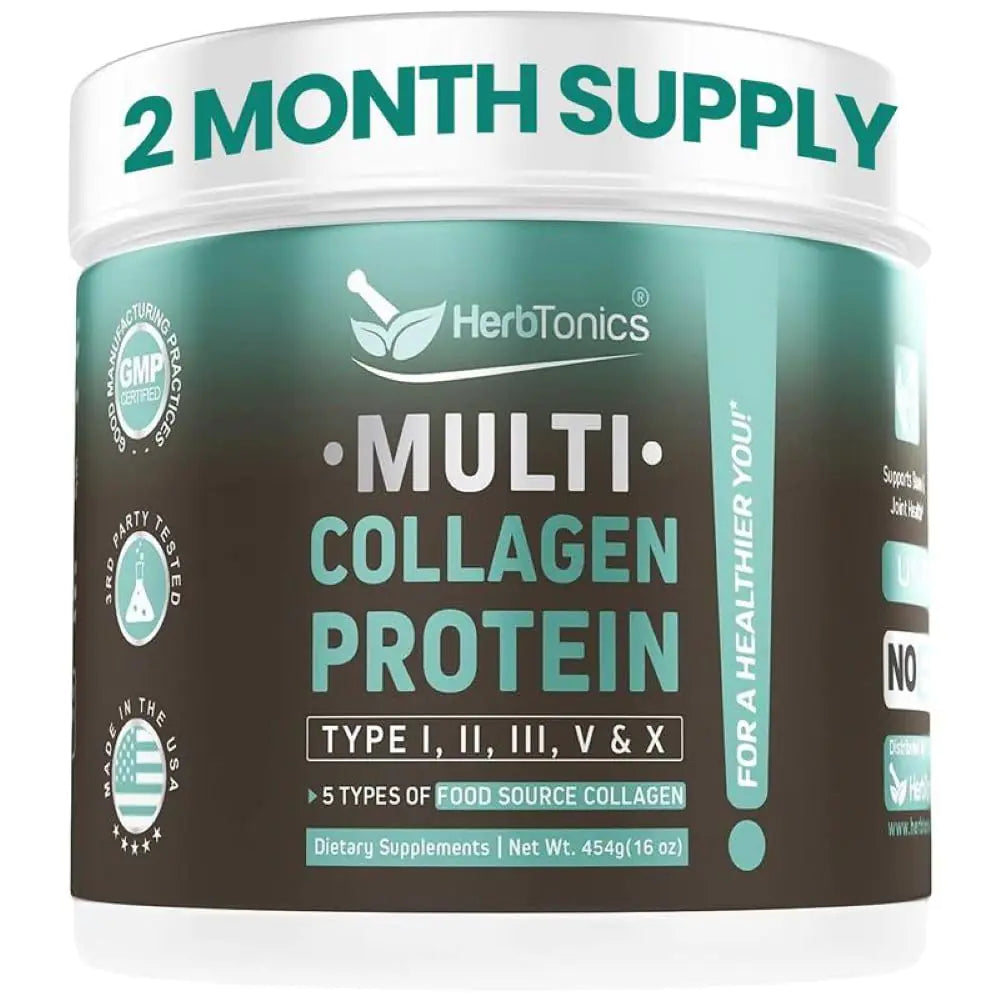 Herbtonics Multi Collagen Protein Powder Collagen Peptides Type (1235 and 10) | All-in-one Bone Broth Collagen Supplement | Grass-Fed Chicken Wild Fish Egg Hydrolyzed Collagen Bovine