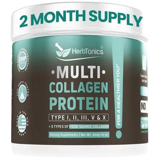 Herbtonics Multi Collagen Protein Powder Collagen Peptides Type (1235 and 10) | All-in-one Bone Broth Collagen Supplement | Grass-Fed Chicken Wild Fish Egg Hydrolyzed Collagen Bovine