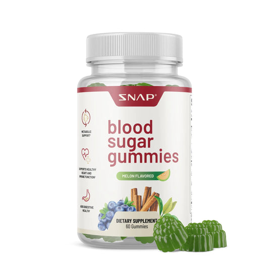 Snap Supplements Blood Sugar Gummies Support Healthy Blood Sugar Levels and Sugar Metabolism Chewable Blood Sugar Blend Cinnamon Bark and Blueberry Fruit Extract Natural Melon Flavor 60 Gummies