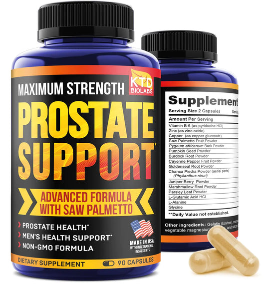 KTD BIOLABS Prostate Supplements for Men - 90 Natural Prostate Health Capsules - Pumpkin Seeds Pygeum and Saw Palmetto for Men Bladder Control and Healthy Urinary Tract Support- Made in USA