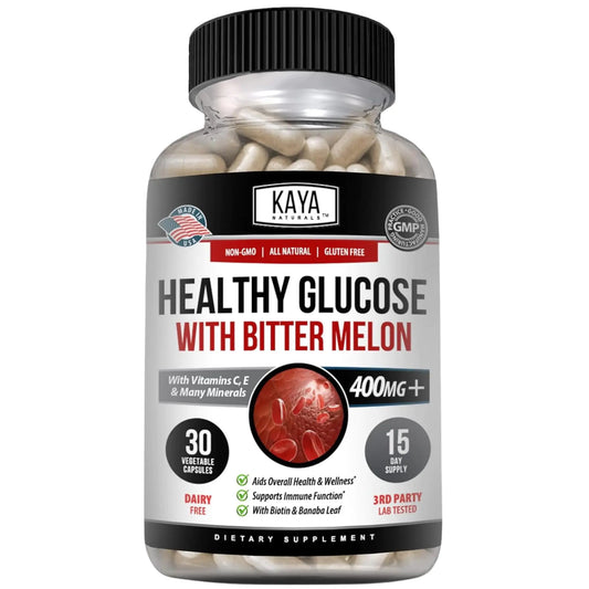 Kaya Naturals Healthy Gluco with Bittermelon Supplement | Support Healthy Levels and Function 20 Herbs Vitamins and Minerals Alpha Lipoic Acide Cinnamon Vitamin C & E Non-GMO (30 Count)