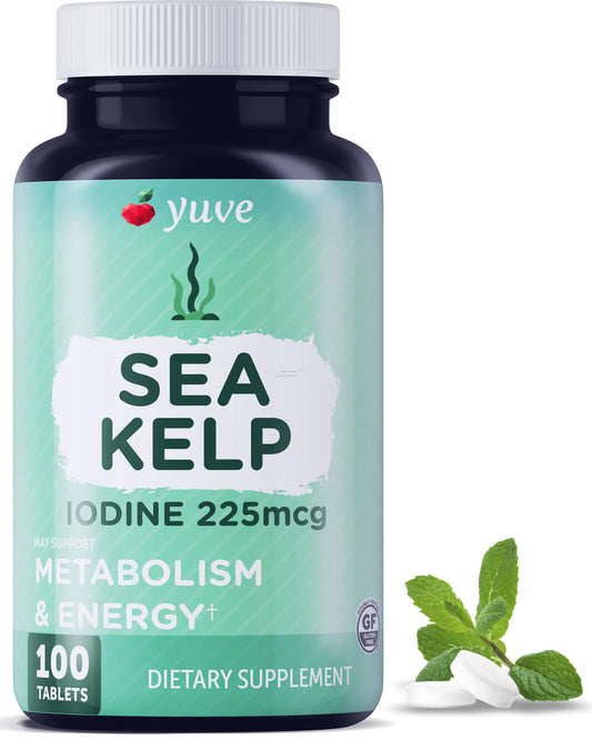 Thyroid Support for Women Iodine Supplements for Thyroid 225mg – Natural Metabolism & Energy Organic Seaweed from North Atlantic Ocean Plant-Based Non-GMO - 100 Tablets